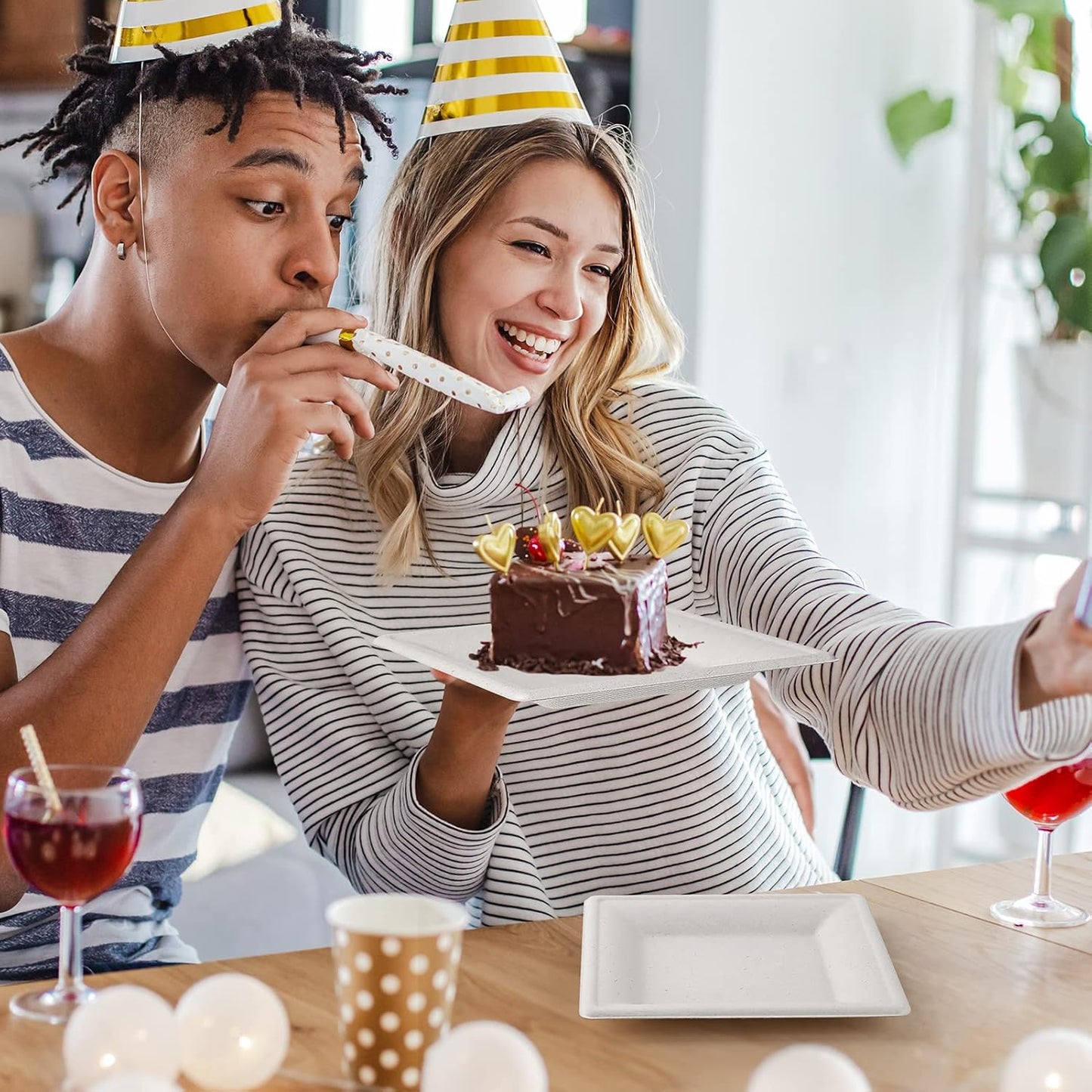 Gezond 100 Pack Compostable Square Paper Plates 10 Inch Disposable Plate Large Square Dinner Plate Biodegradable White Plates for Party