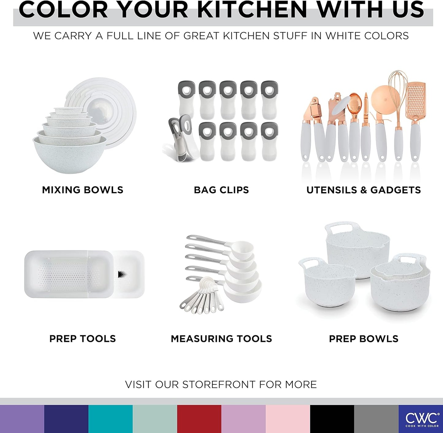 COOK WITH COLOR Prep Bowls with Lids- Wide and Deep Nesting Plastic Small Mixing Bowl Set with Lids, 8 Piece Set - Wide Bowls, Speckled White