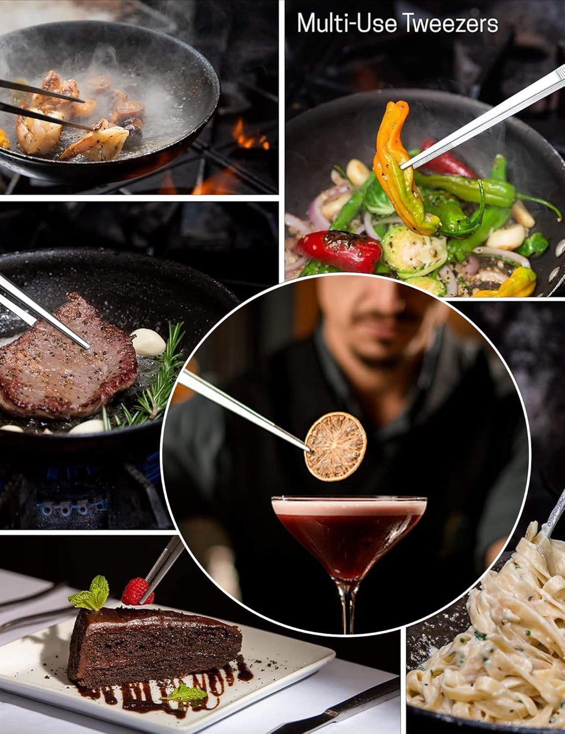 8.5 Inch Kitchen Tweezers Fine Tweezer Tongs, MSY BIGSUNNY Stainless Steel Food Tweezers Multi-function Precision Serrated Tips Cooking Tongs Kitchen Serving Tong