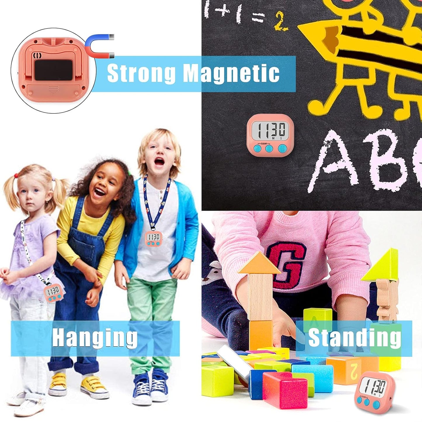 12 Pack Digital Kitchen Timers for Cooking Magnetic Timer for Cooking Loud Alarm Pink