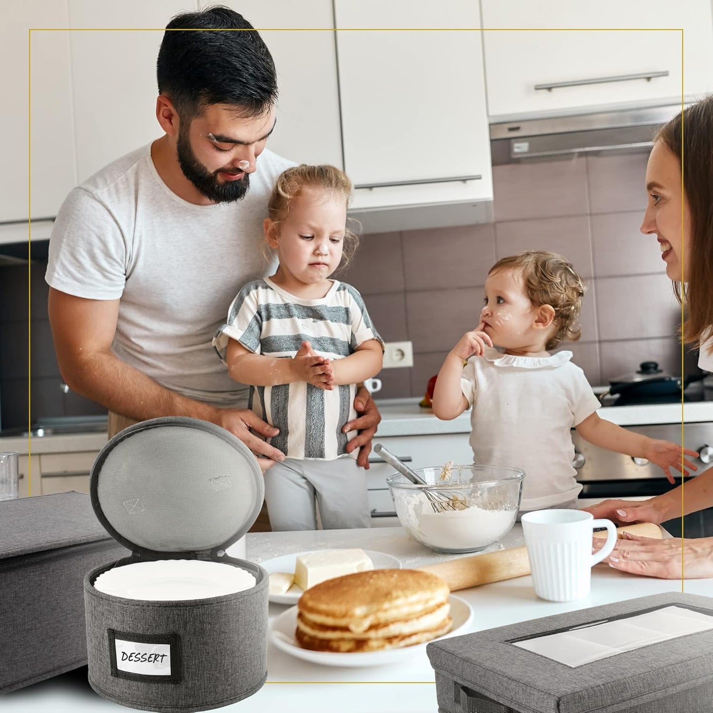 Homelux Theory 2pc Dessert Storage with Lid, Hard Shell China Storage Containers, Heavy Duty Dinnerware Storage Box with 24 Felt Pads and Thick Surface for Dishes and Dinner Plate, Move Out Essentials