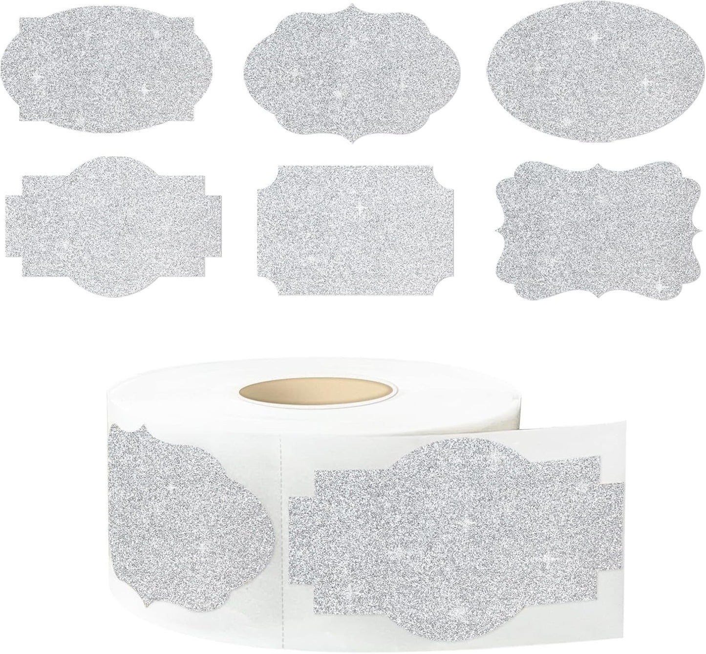 350 PCS Gift Tags Stickers Name Labels Stickers,2" x 1.2" Fancy Shape Stickers Self-Adhesive Handmade Bottle All-Purpose Jar Labels for Presents Cosmetic Decoration Jars Food Craft (Bright Silver)
