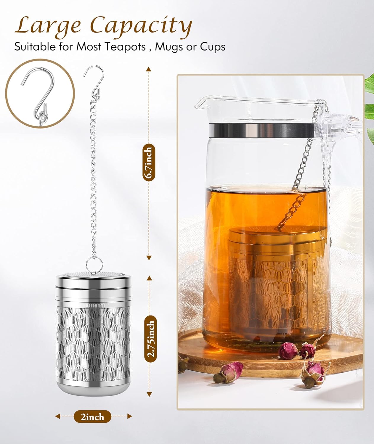 Large Tea Infuser for Loose Tea(2 Pack), 304 Stainless Steel Tea Ball Strainer, Extra Fine Mesh Tea Steeper for Brewing All Kind of Tea, Fits for Most Teapot, Cups or Mugs