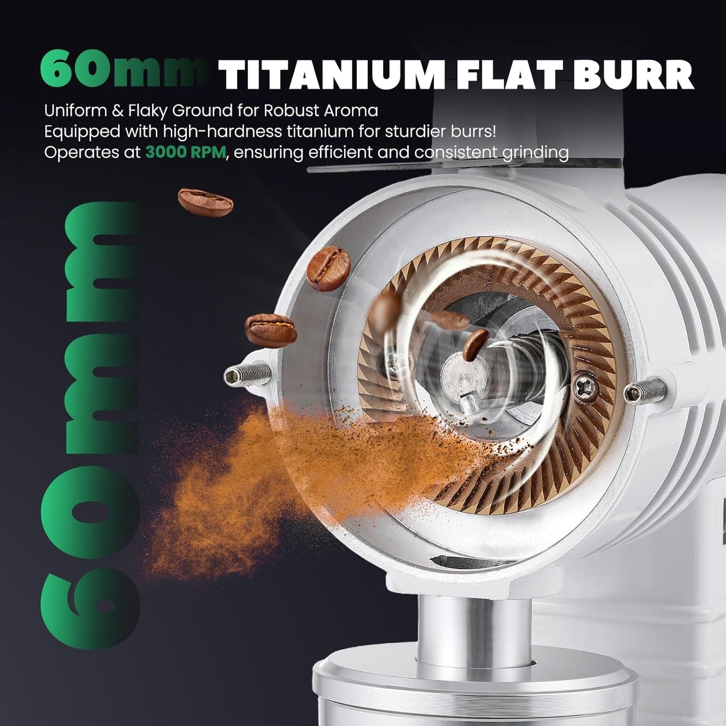 Huanyu Espresso Grinder with Titanium Flat Burr Electric Coffee Grinder with Hopper Bellows 10 Precise Grind Setting Coffee Grinders for Home Use White