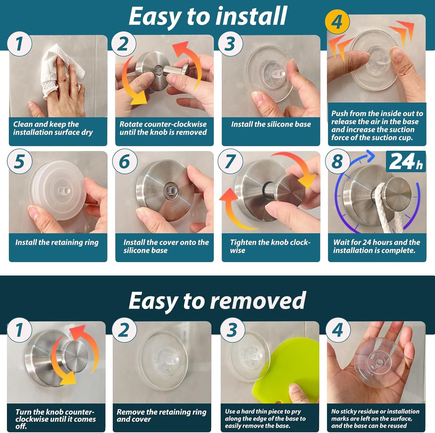 Suction Cup Hooks for Shower, 2 PCS No-Drill Towel Holder for Bathrooms Wall, Glass Door, Mirror, Tiles, Kitchen, Hold Robe & Wreath, Hanging up to 15 lbs – Waterproof & Rustproof, Loofah-Silver