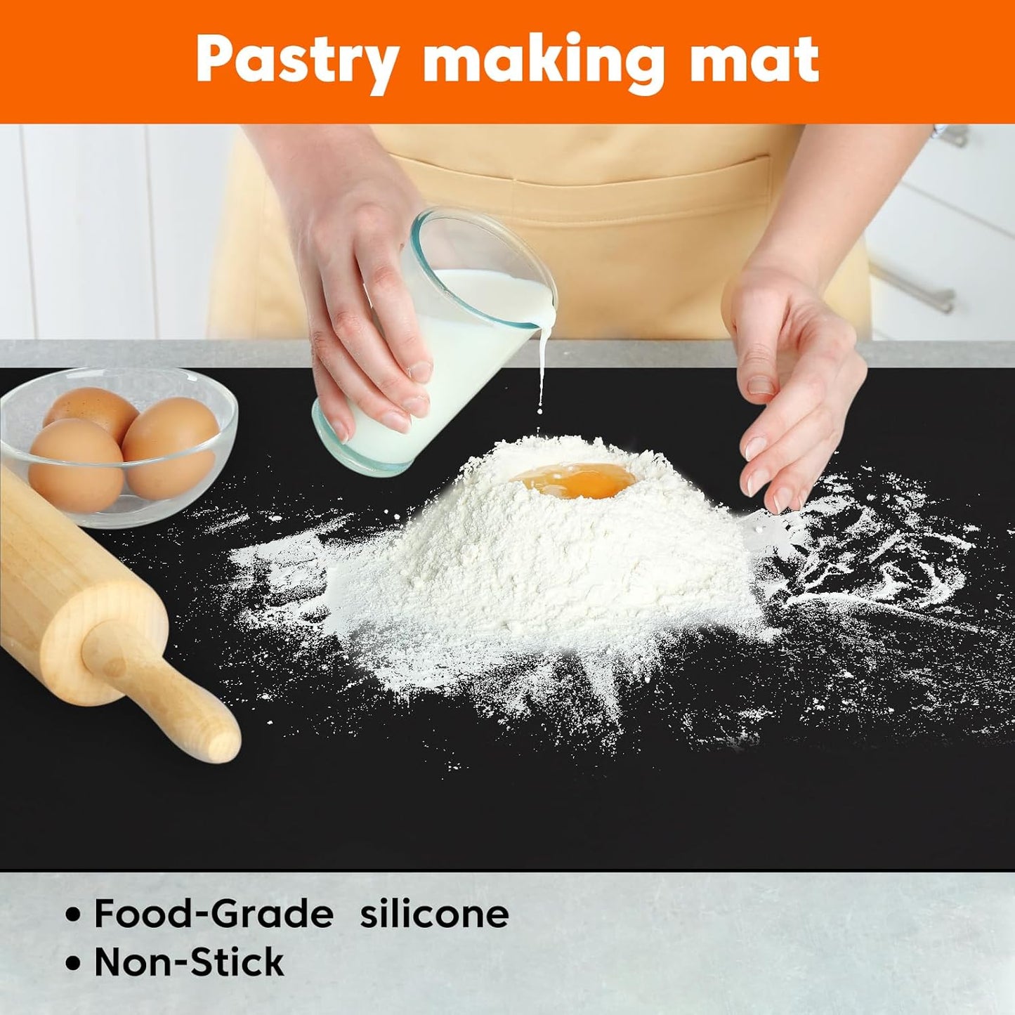 Large Silicone Mats for Kitchen Counter,Countertop Protector for Pastry Making,Silicone Mats for Crafts,Skin-Friendly Surface Vanity Mat,Freely Cuttable(Black, 16" x 72" x 1.6mm)