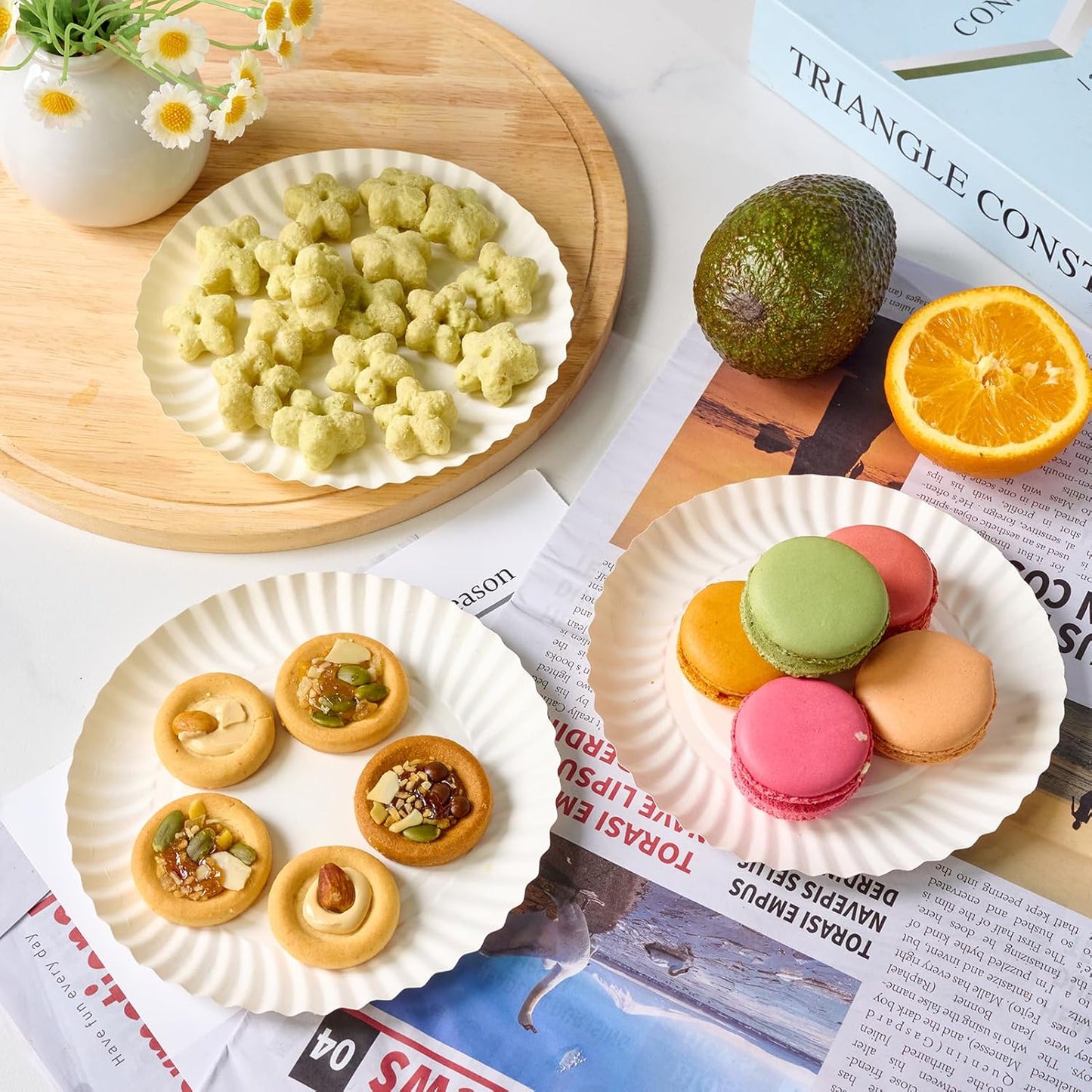 MUCHII 1200 Count 6 Inch Paper Plates, White Uncoated Disposable Dessert Plates for Snacks, Cake, Candy