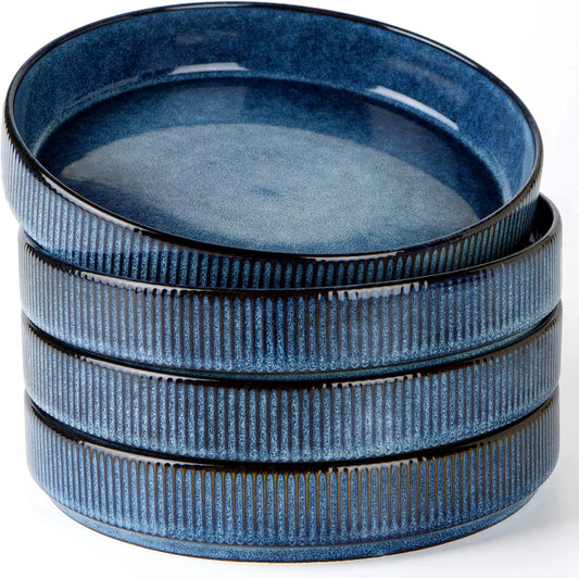 famiware Star 8.25" Pasta Bowls, Large Dinner Bowls Set of 4, Salad Bowl Plates, Shallow Bowls for Eating, Nebulas Blue