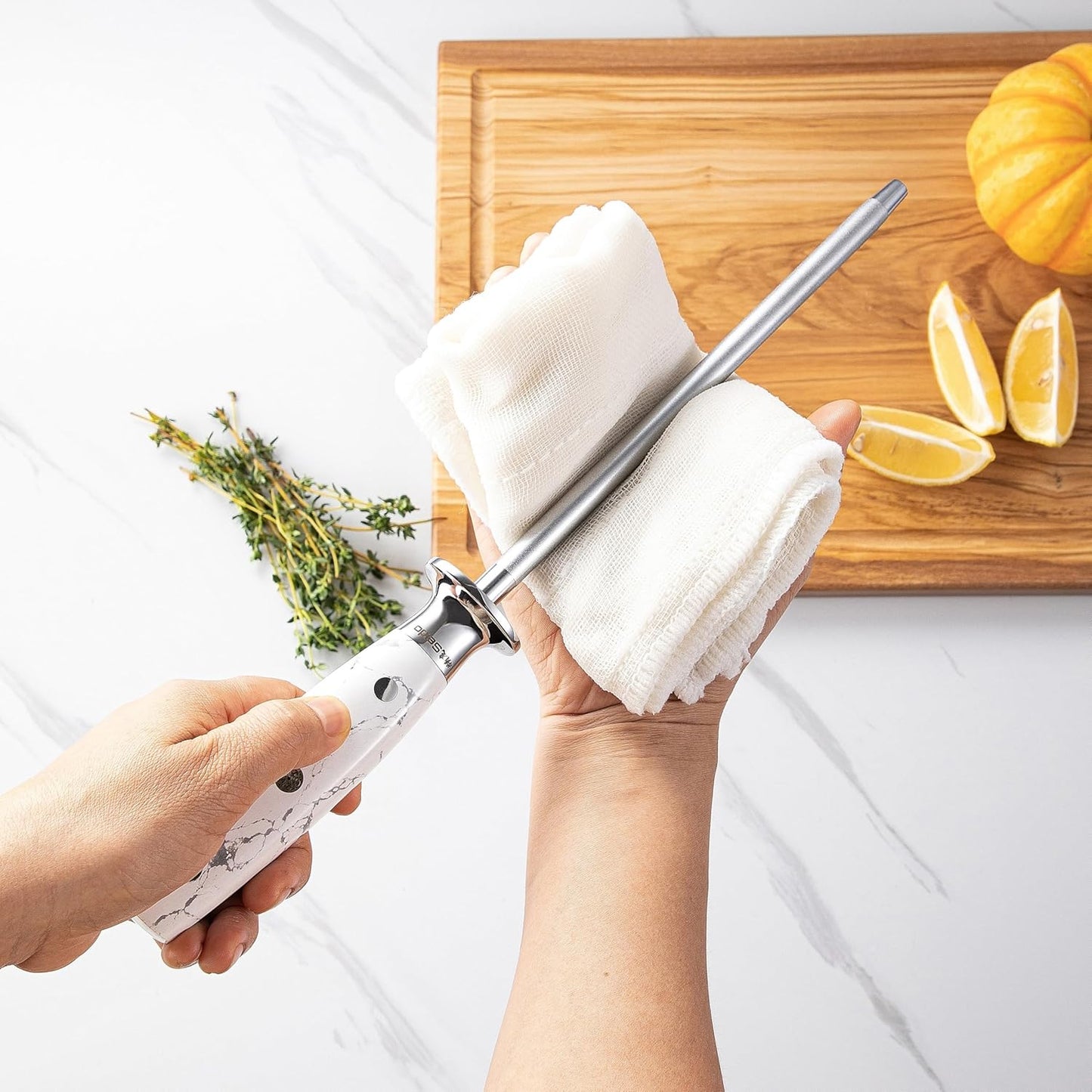 Takoizu 8-Inch Sharpening Rod – Diamond-Coated, Long-Lasting Knife Sharpener, White Turquoise Handle