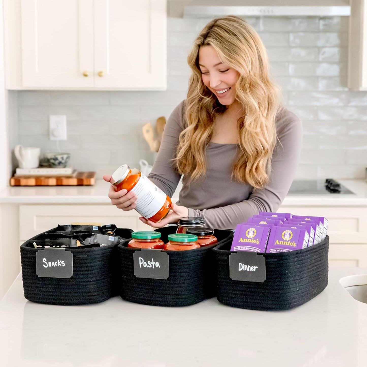 NaturalCozy 13.5”x8.5”x5.5” Rectangle Storage Baskets for Shelves 3 Pack | Cotton Rope Woven Small Baskets for Organizing | Small Storage Bins for Nursery, Bathroom, Closet, Shelf, Decorative