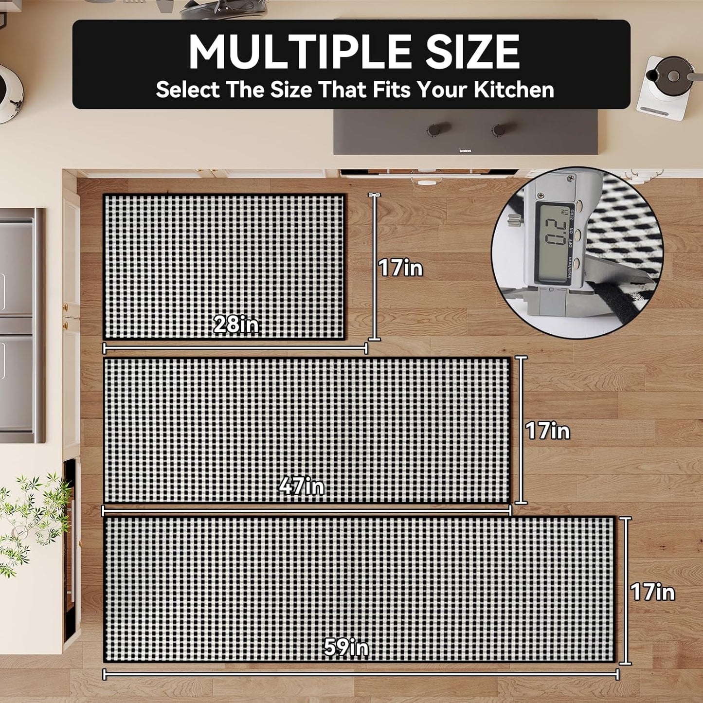 Kitchen Mats for Floor, Super Absorbent Kitchen Rugs Non Slip Washable, Rubber Backing Soft Chenille Braided Kitchen Runner Rug Standing Mat Sink Mat, Easy to Clean, Black 17"x28"