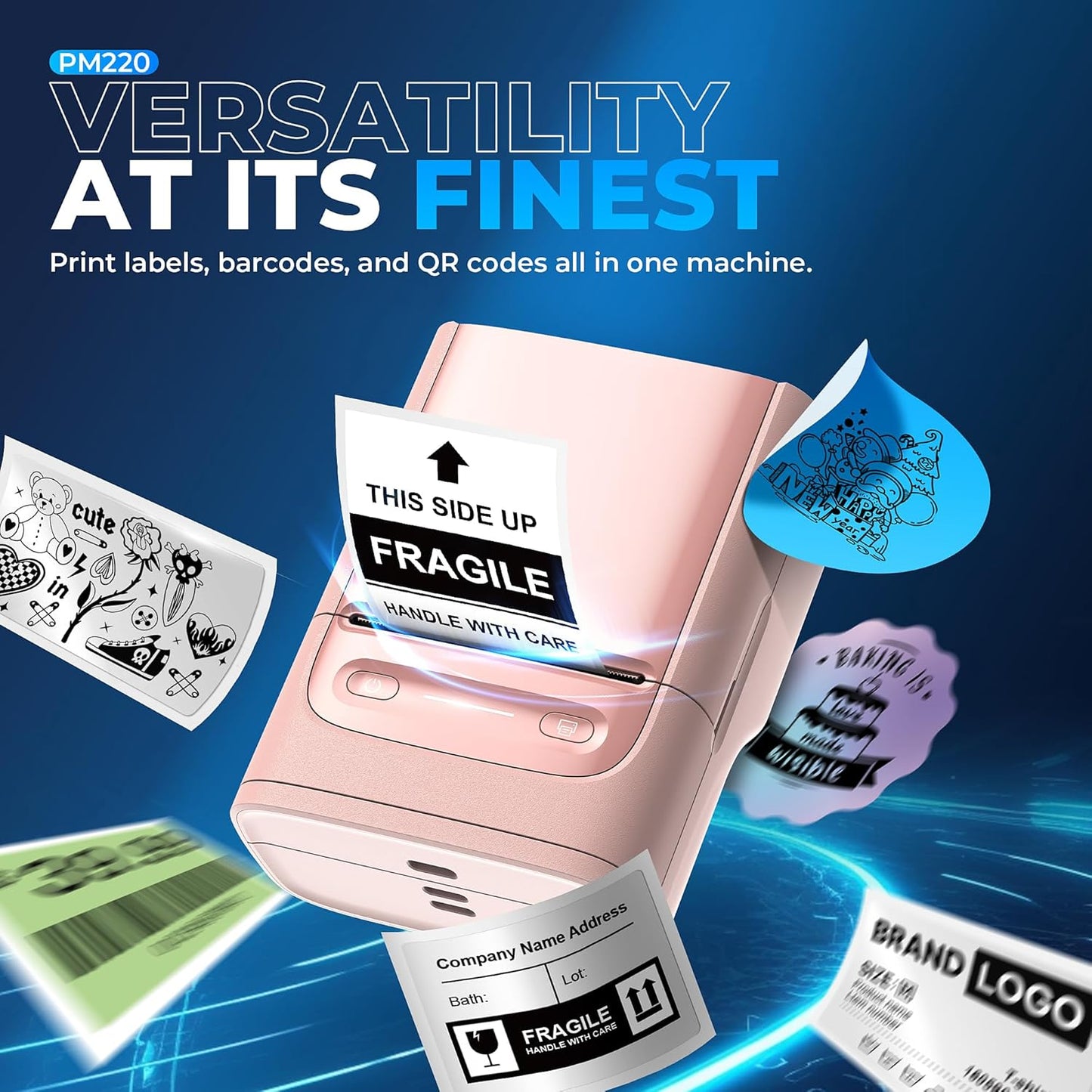 Nelko PM220 Bluetooth Label Maker Machine with Tape, 2 Inch Portable Thermal Printer for Small Business, Address, Logo, Clothing, Sticker Printer for Phones & PC, Pink