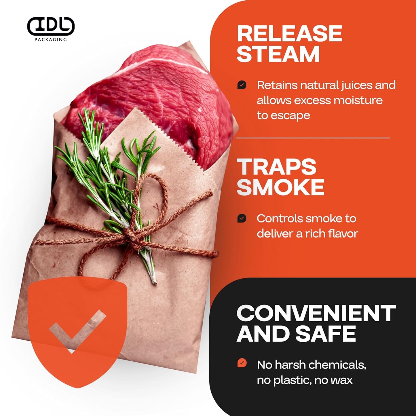 Peach Butcher Paper 24" x 2160" (180 feet) - USA-Made Natural Butcher Paper Roll for Meat and Fish - Uncoated, Unwaxed & Food-Grade Material for Smoking Meat, Grilling & BBQ by IDL Packaging