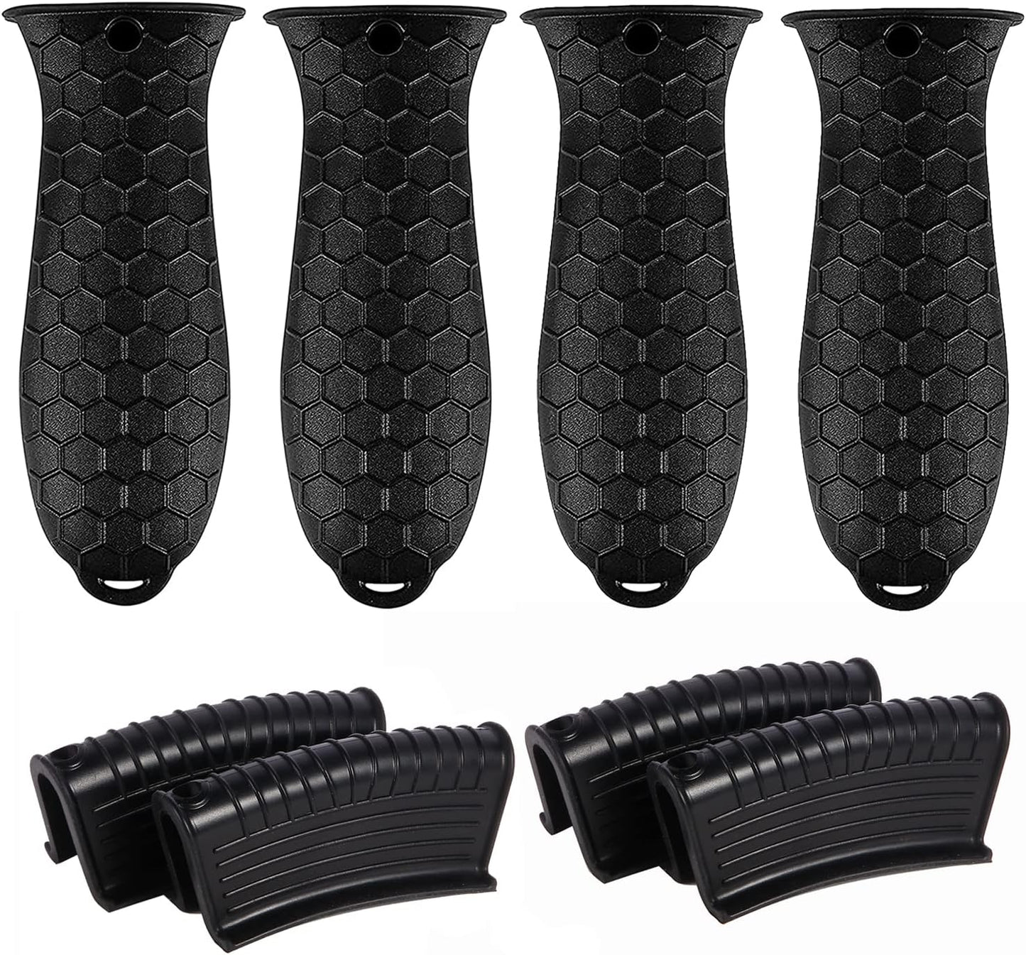 8 Pcs Non-Slip Silicone Hot Handle Holder & Assist Grips, Potholder for Cast Iron Skillets, Heat Resistant Handle Cover Sleeve for Frying Pans, Casserole, Cookware Handles, Black