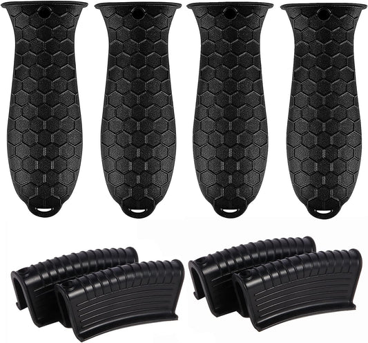 8 Pcs Non-Slip Silicone Hot Handle Holder & Assist Grips, Potholder for Cast Iron Skillets, Heat Resistant Handle Cover Sleeve for Frying Pans, Casserole, Cookware Handles, Black