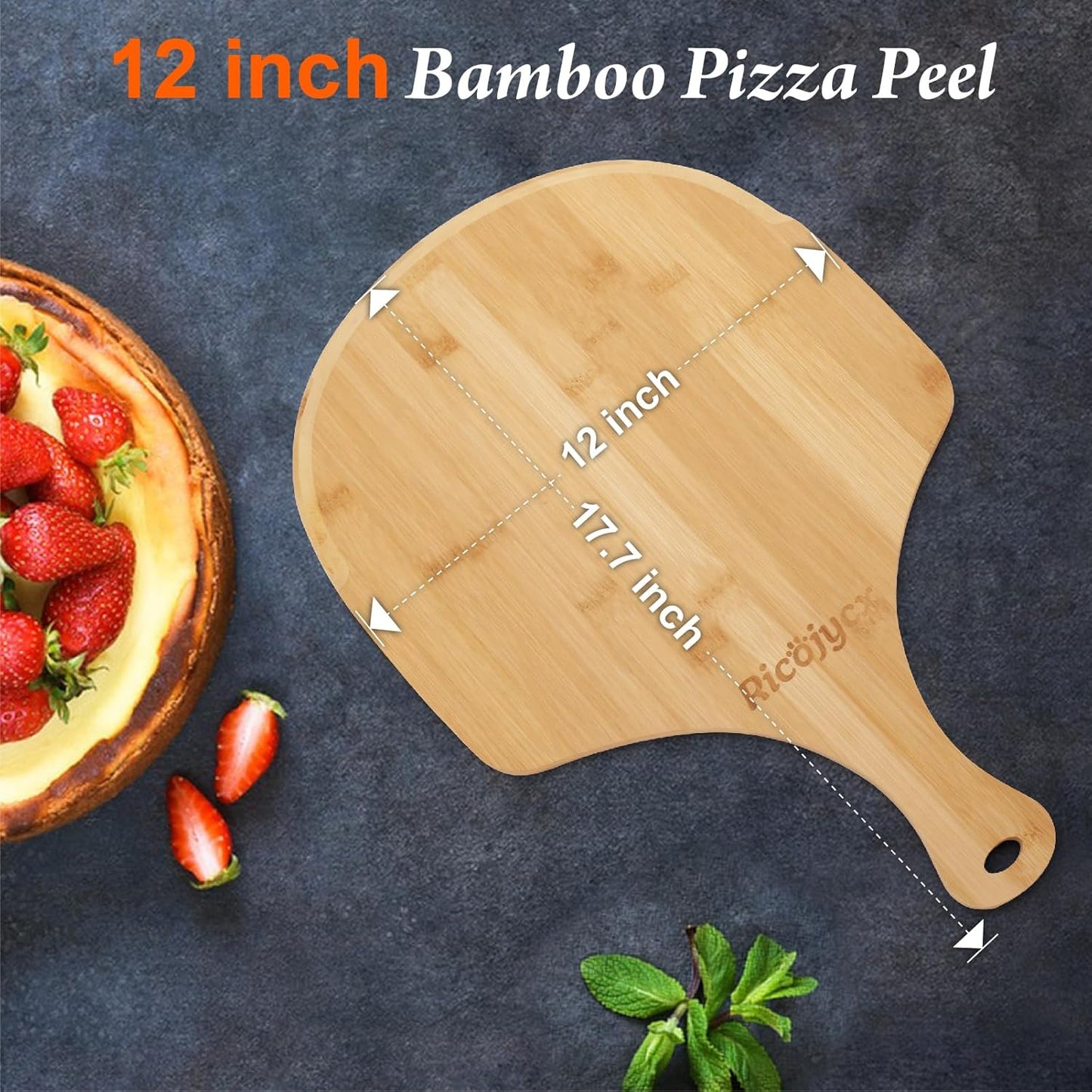 Pizza Peel 12 inch 2 Pack, Bamboo Wooden Pizza Peels for Pizza, Bread, Cheese, Vegetable, Fruits