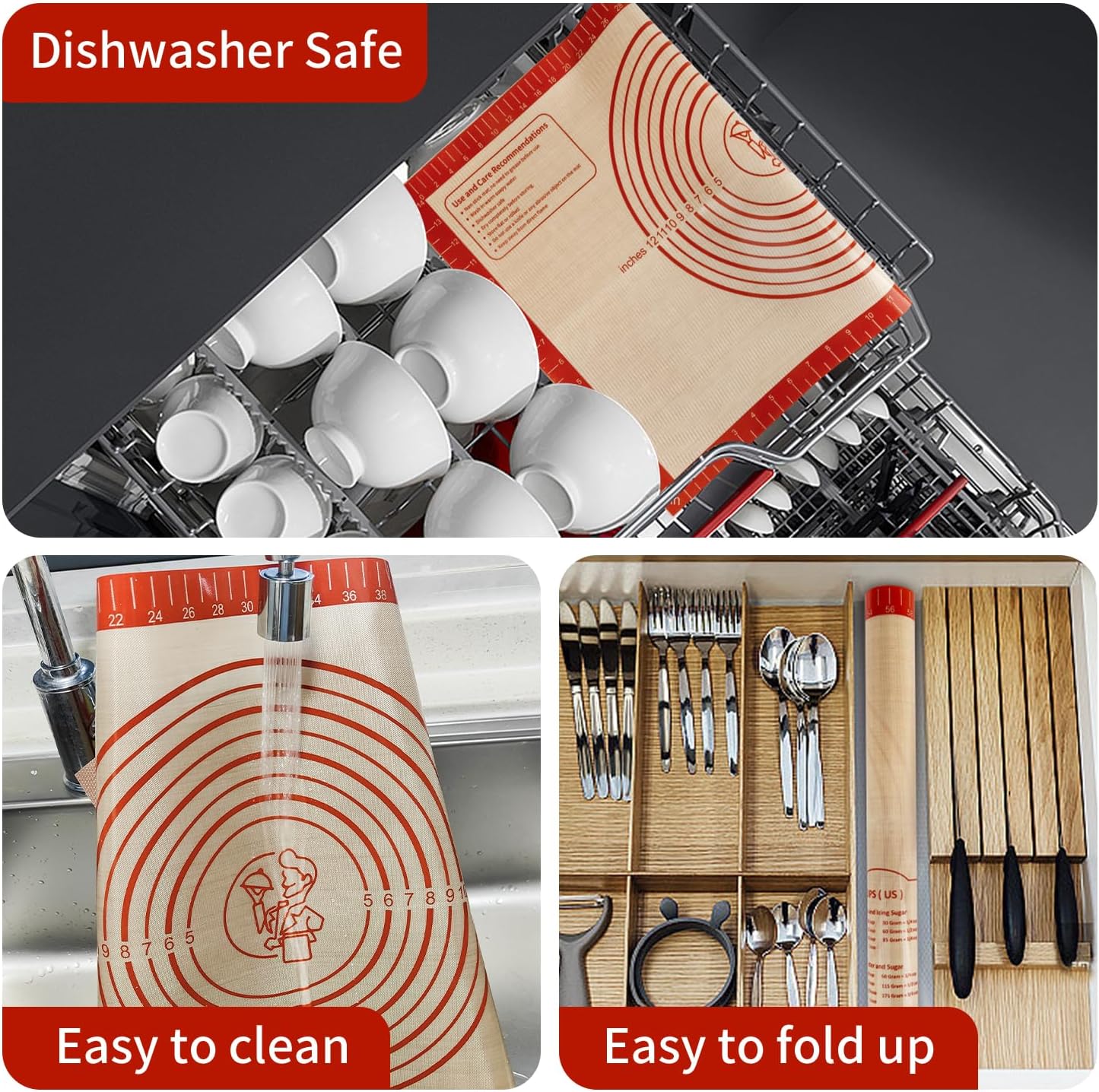 Silicone Baking Mat, Reusable Non-Stick Pastry Mat for Rolling Out Dough, Pizza Crust Pie Baking Mat, Cookies, Cake, Bread, Chocolate, Pastry, Oven Mat