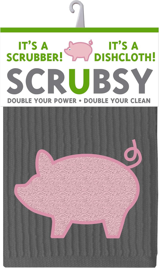 MÜkitchen SCRUBSY 100% Cotton Kitchen Dish Cloth with Built in Scrubber | Various Designs and Super Absorbant (Pig)