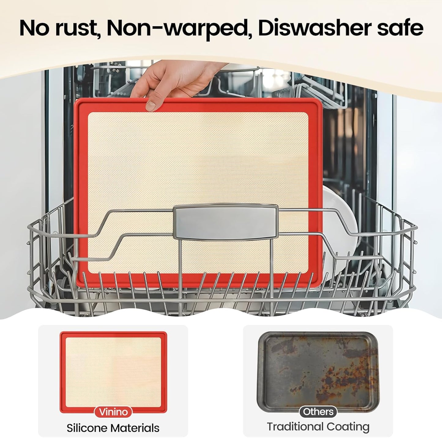 Vinino Silicone Cookie Sheets for Baking with Metal Reinforced Frame, Nonstick Silicone Baking Mat for Oven Low Edges, Half Baking Sheet Pan Dishwasher Safe BPA Free, 16.5"X12.5", Brownish Red