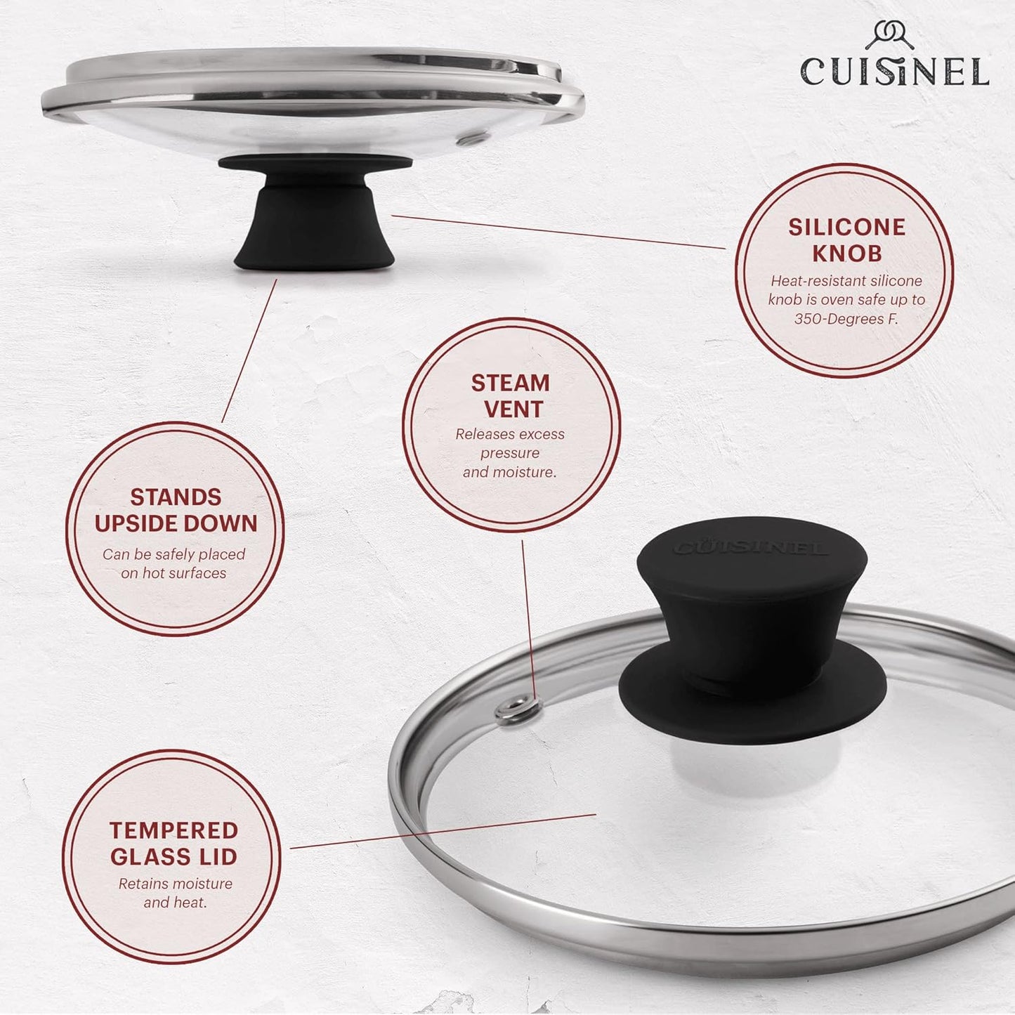 Glass Lid with Steam Vent Hole - 6"-Inch/15.24cm - Compatible with Lodge Cast Iron Skillet Pan - Fully Assembled Universal Replacement Cover - Tempered and Oven Safe - Reinforced Stainless Steel Rim