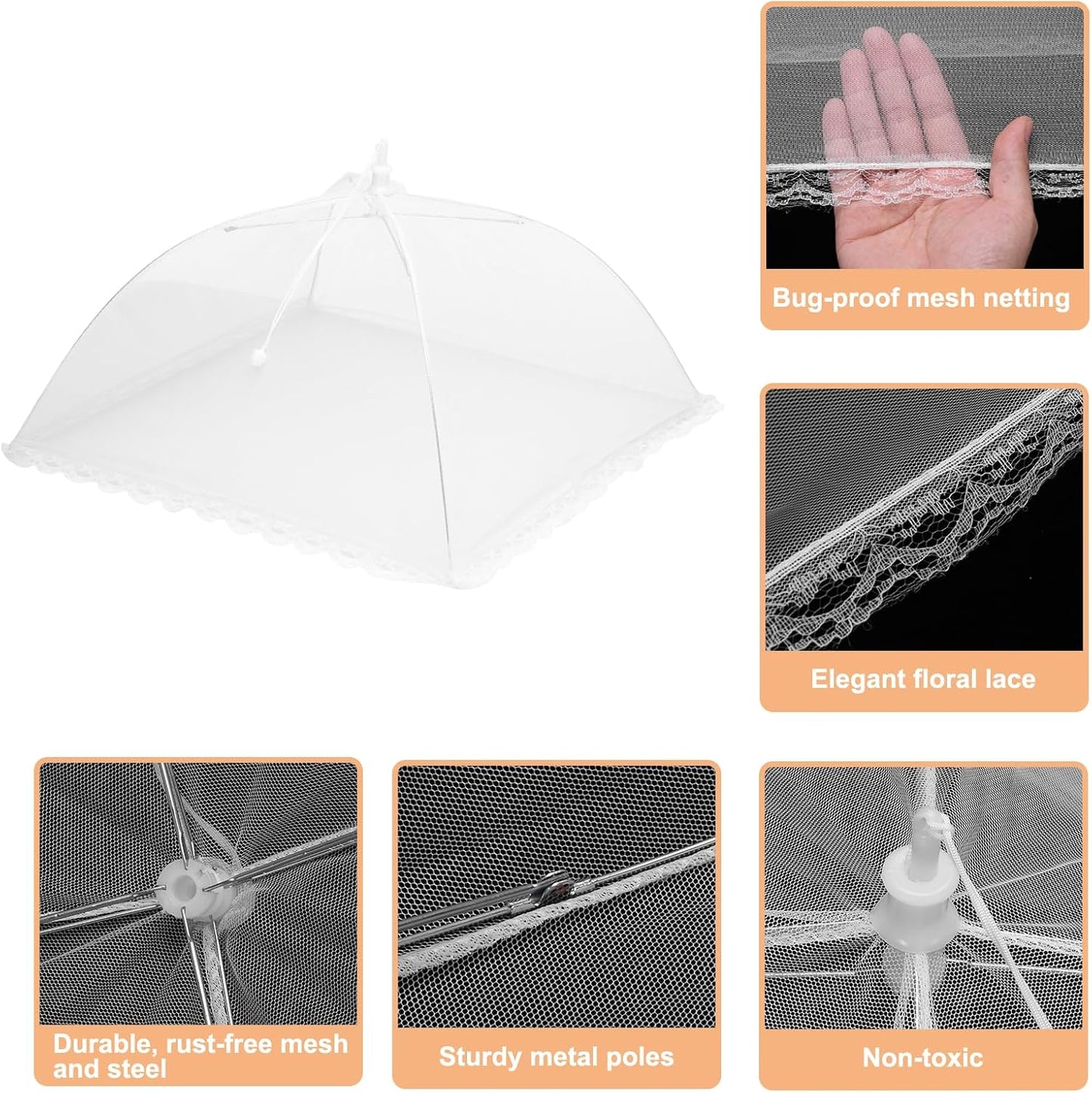 uxcell 3 Pcs Large and Tall Food Covers 15" Mesh Food Covers for Outdoors Collapsible Food Protector Covers Tent for Parties Outdoor Picnics BBQs, White