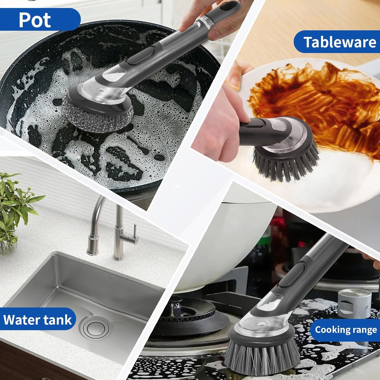 Kitchenware Cleaning Brush, Soap Cleaning Brush, Long Handle, No Dirty Hands, Cleans Kitchen Kitchen Utensils, Cutlery, Sinks, Cookware, Countertops, 2-Pack