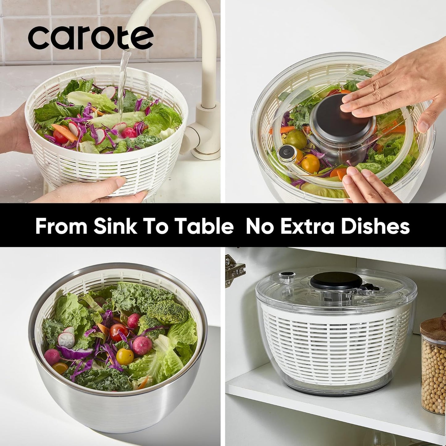 CAROTE 3.8 Qt Salad Spinner Small Lettuce Spinner Vegetable Fruit Washer, Vegetable Cleaner Salad Cleaner Lettuce Washer, Non-Slip Base, BPA-Free