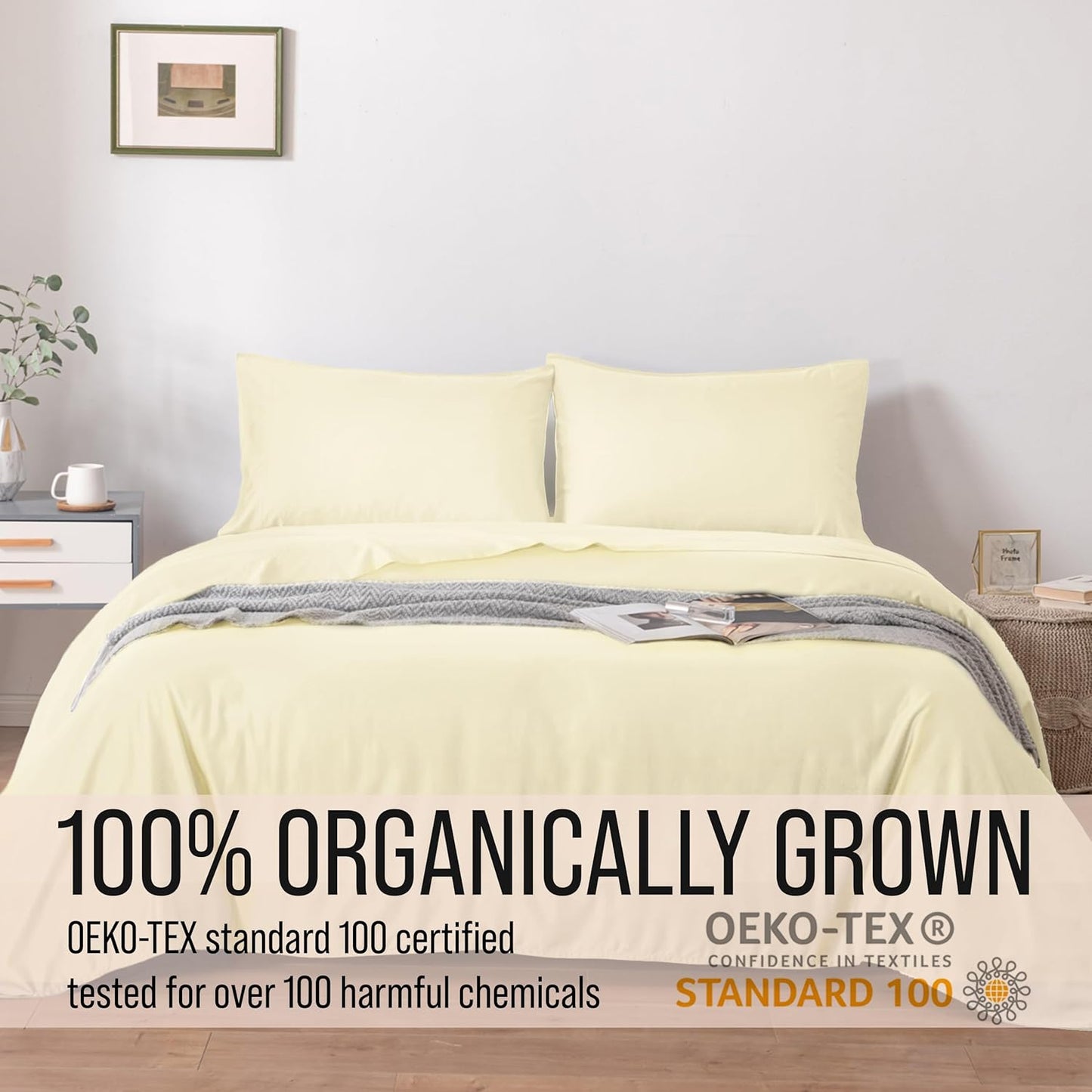 Bella Coterie Luxury Bamboo Viscose Queen Size Sheet Set | 100% Organically Grown | Ultra Soft | Cooling for Hot Sleepers | 18" Deep Pocket [Lemonade]