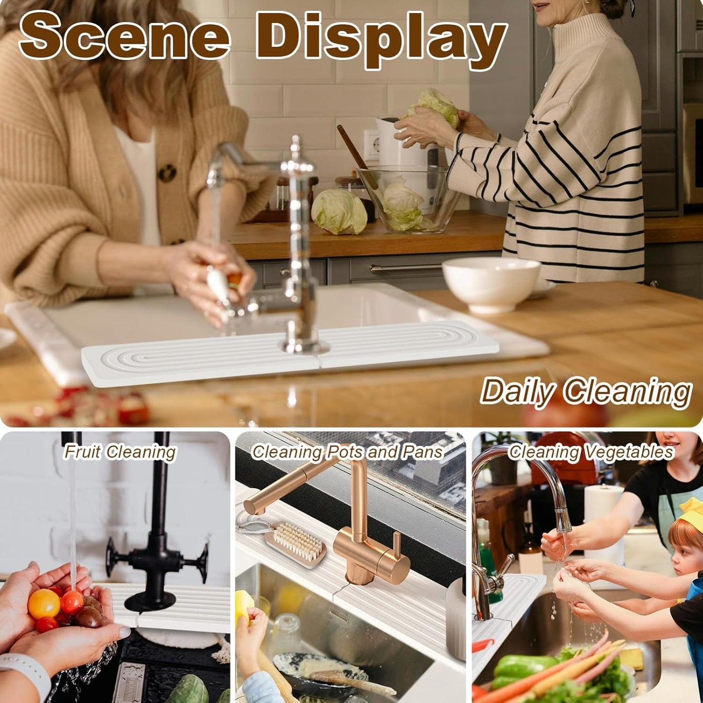 Faucet Mat for Kitchen Sink, Diatomite Super Absorbent Fast Drying Stone Sink Tray for Bathroom Kitchen Sink Splash Guard(Square White,23.6x3.9in)