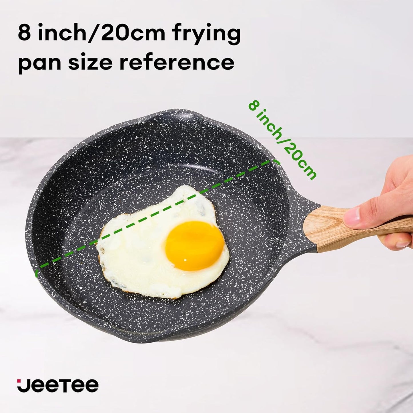 JEETEE 8 Inch Nonstick Frying Pan, Stone Coating Cookware, Nonstick Omelette Pan with Heat-Resistant Handle, Induction Skillet for Eggs (Grey)