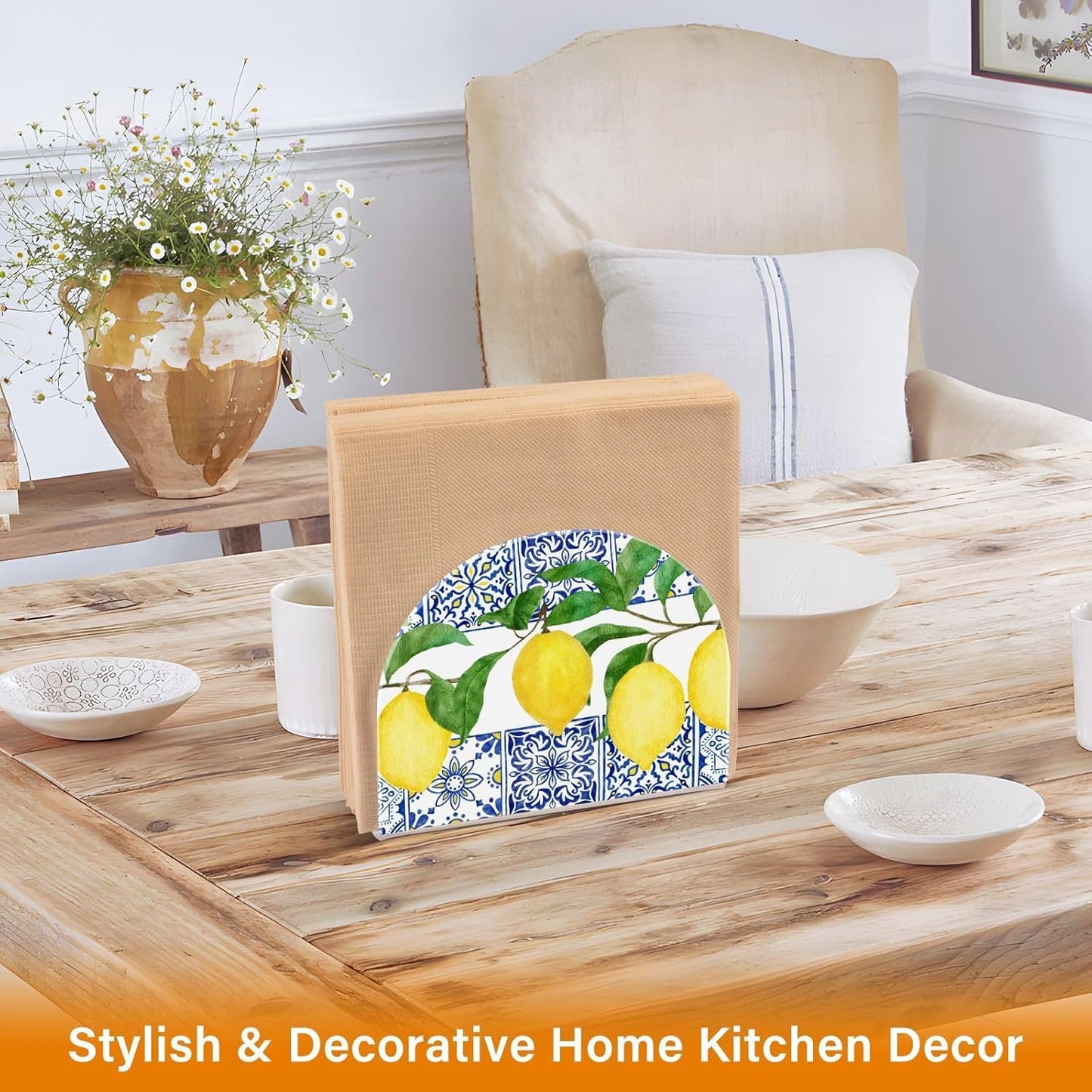 Lemon Blue Tiles Napkin Holder for Table Paper Napkins Holder Acrylic Tissue Dispenser Kitchen Dining Room Bathroom Party Car Decor