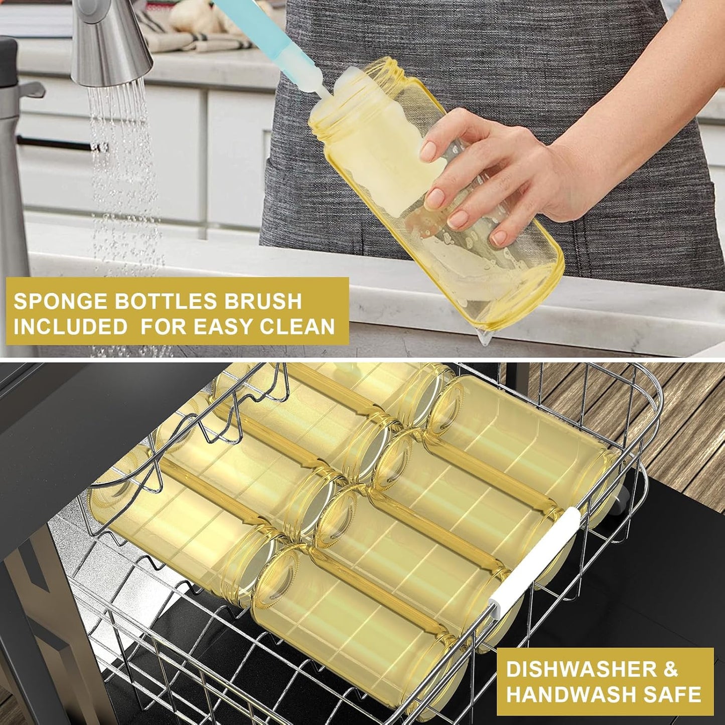 Ruckae Gold 16oz 10 Pack Juice Bottles, Glass Bottles Juicing with Lids, Smoothie Cup Lids and Straws, Water Bottle Mason Jar Drinking Glasses for Juicing, Smoothies, Kombucha