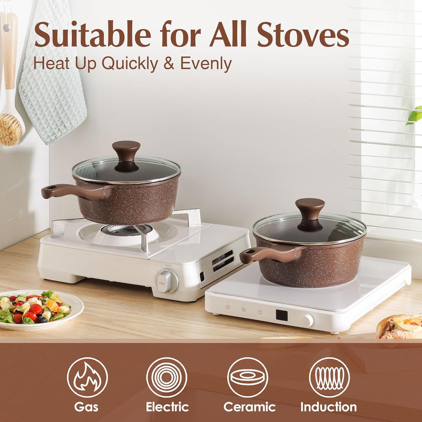 SENSARTE Saucepan Nonstick with Lid 1.5 Quarts Granite Coating Sauce Pot Small Kitchen Cooking Pot, Induction Comptable, Free of Intentionally Added PFOA