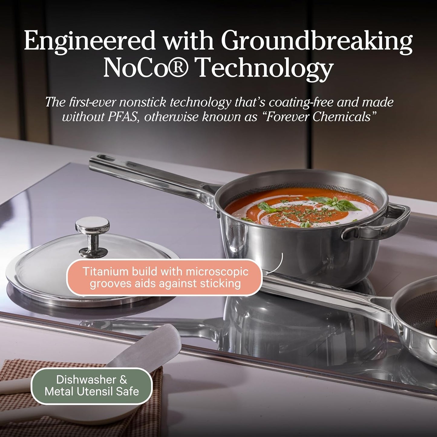 Our Place Titanium Mini Perfect Pot Pro - 2.75 Qt No-Coating Nonstick Pot | Tri-Ply Titanium & Stainless Steel | Oven-Safe up to 1000°F & Compatible with All Cooktops | Chrome