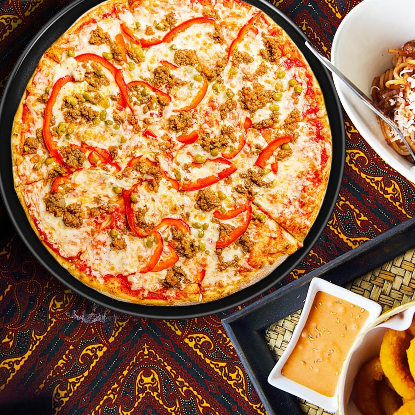 P&P CHEF Pizza Pan Bakeware for Home Kitchen, Stainless Steel Pizza Tray for Baking Pizza, Healthy & Reusable & Easy Clean, Oven & Freezer Safe, 12 Inch & Black