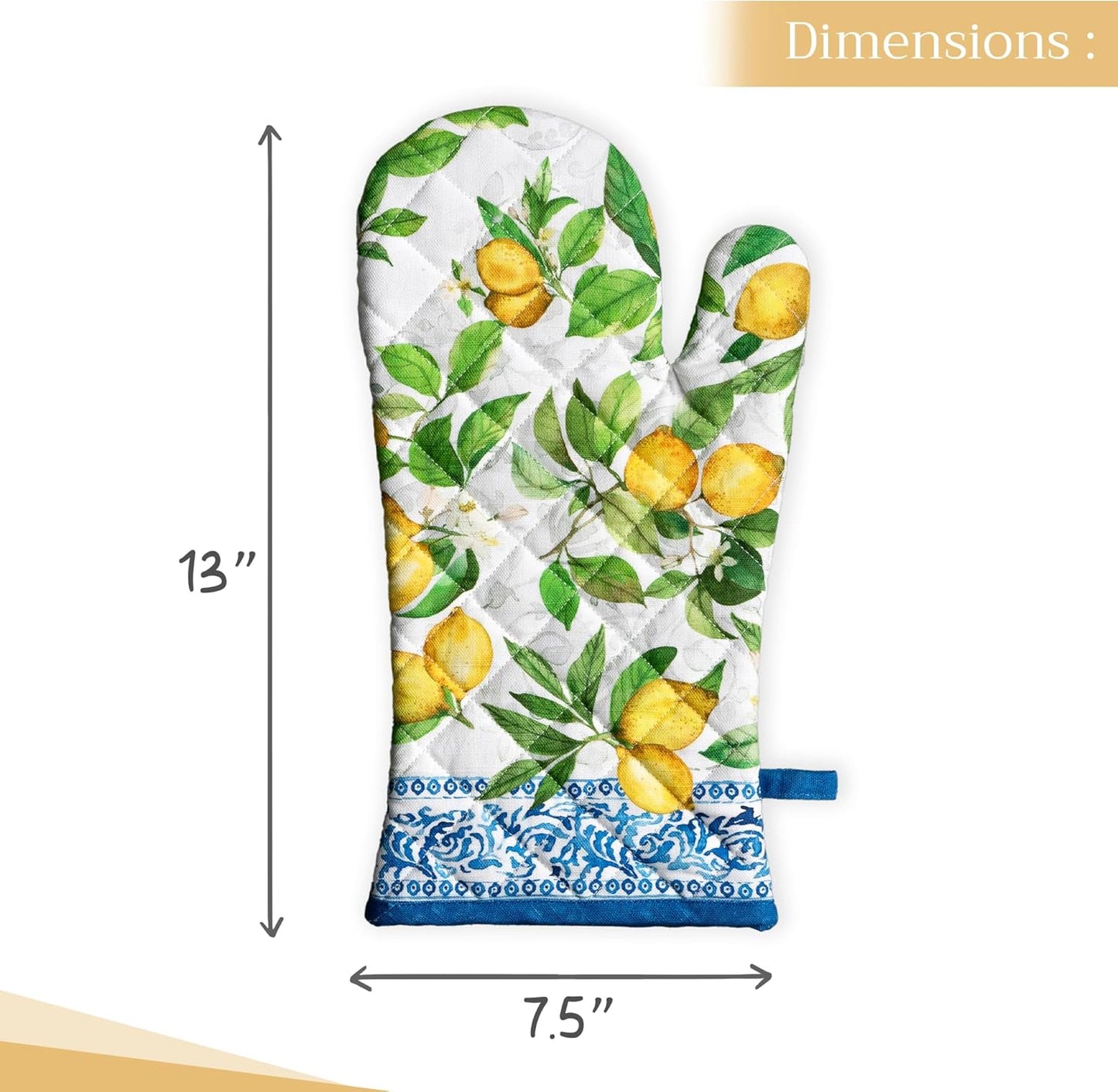 Maison d' Hermine Oven Gloves 100% Cotton Oven Mitt 7" x 13" with Loop Heat Resistant, BBQ, Cooking Gloves, Baking, Grilling, Kitchen, Handling Hot Pans Spring/Summer (Pack of 1, Cedrat)