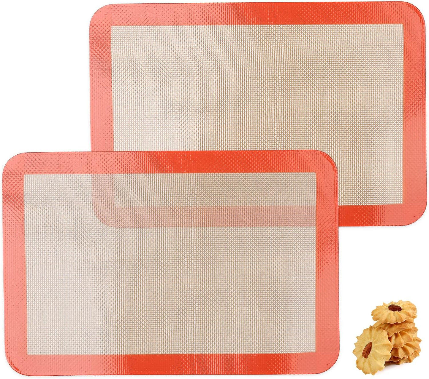Quarter Sheet Silicone Baking Mats, 7-7/8"x 11-4/5" Food Grade Liquid Silicone Mats, Non-Stick Reusable Cookie Sheet Liners for Quarter Bake Pan for Cake/Toast/Pastry/Cookie/Bun/Bread(2PCS)