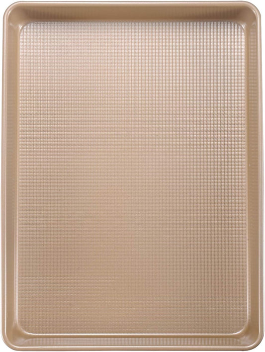 Commercial Half Sheet Pan Set - 18x13 Inch Large Nonstick, Heavy Duty Warp Resistant Cookie Tray for Baking Roasting - Gold