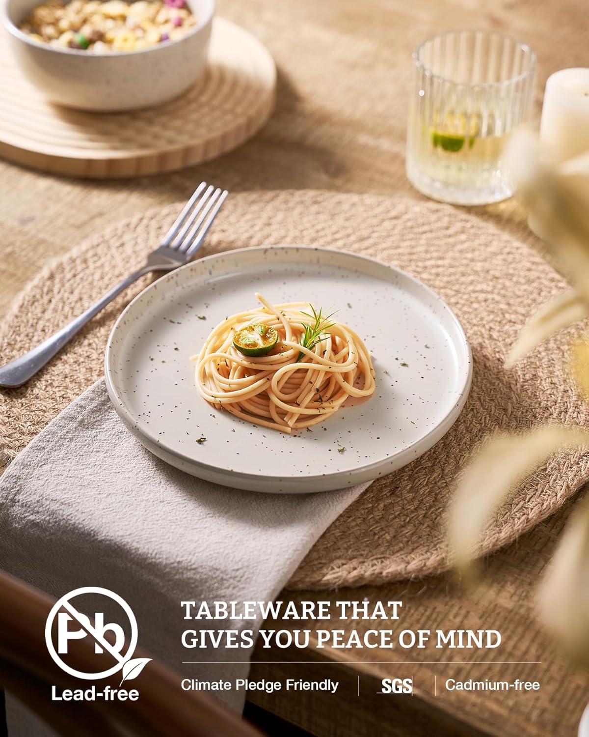 Famiware Meteor Plates and Bowls Sets for 4, 12 Pieces Dinnerware Sets, Microwave and Dishwasher Safe Dishes Set, Creamy White