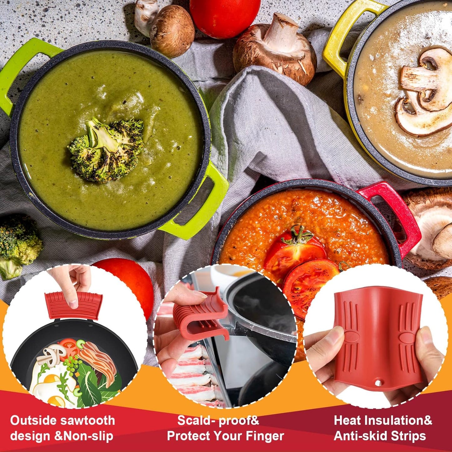 8 Pcs Cast Iron Handle Cover, Silicone Hot Handle Holder, Heat Resistant Cast Iron Skillet Covers Potholder for Frying Pans and Griddles Kitchen Supplies