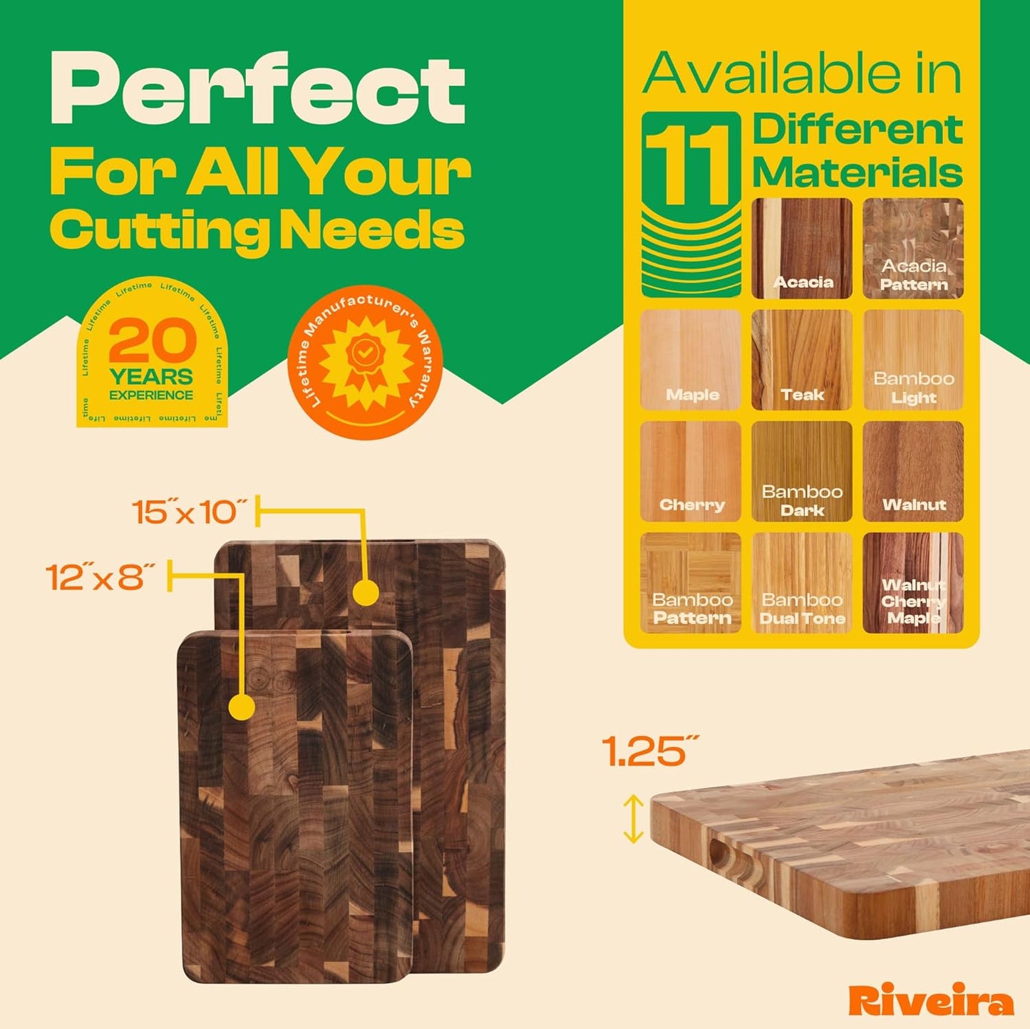 Riveira Acacia Wood Cutting Board – Versatile and Durable: Set Of 2 Pcs Rectangular Wooden Cutting Board – Natural Wooden Cutting Boards For Kitchen – Complete Acacia Wooden Chopping Board