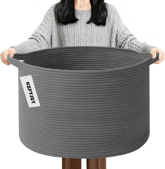 Large Blanket Basket for Organizing,65L Closet Organizers and Storage Bins Box for Shelves Woven Rope Storage Baskets,Living Room,Bedroom,Dorm,Laundry room (Dark Grey)