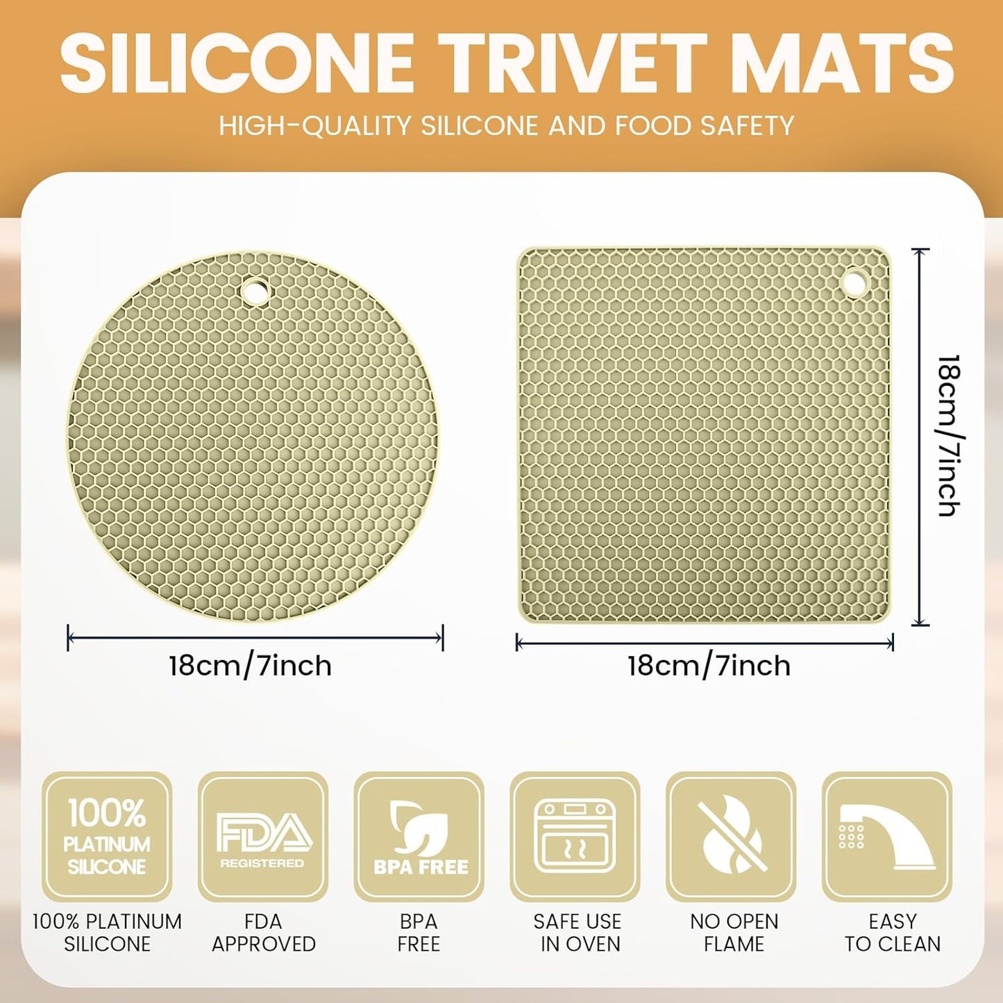 Silicone Trivet Mats 4 Heat Resistant Pot Holders Multipurpose Non-Slip Hot Pads for Kitchen Potholders, Drying mat, Jar Opener, Spoon Holder, Coaster(Nordic Rice)