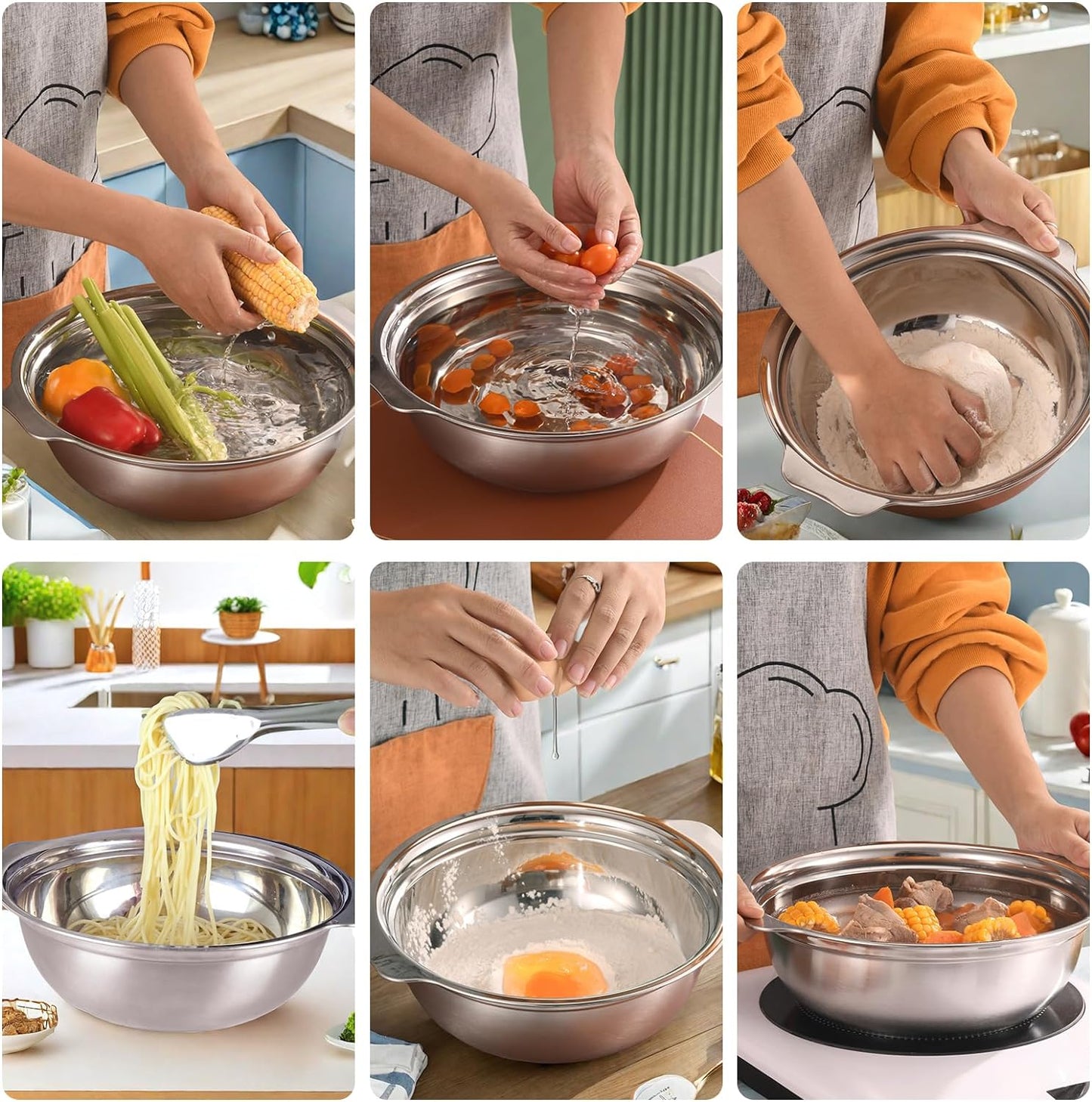 Stainless Steel Colander, 4.5QT Large Capacity with Mixing Bowl, Rice Washing Bowl with Strainer for Washing Vegetables, Fruit, Spaghetti, Pasta Strainer, Dishwasher Safe(2PC)