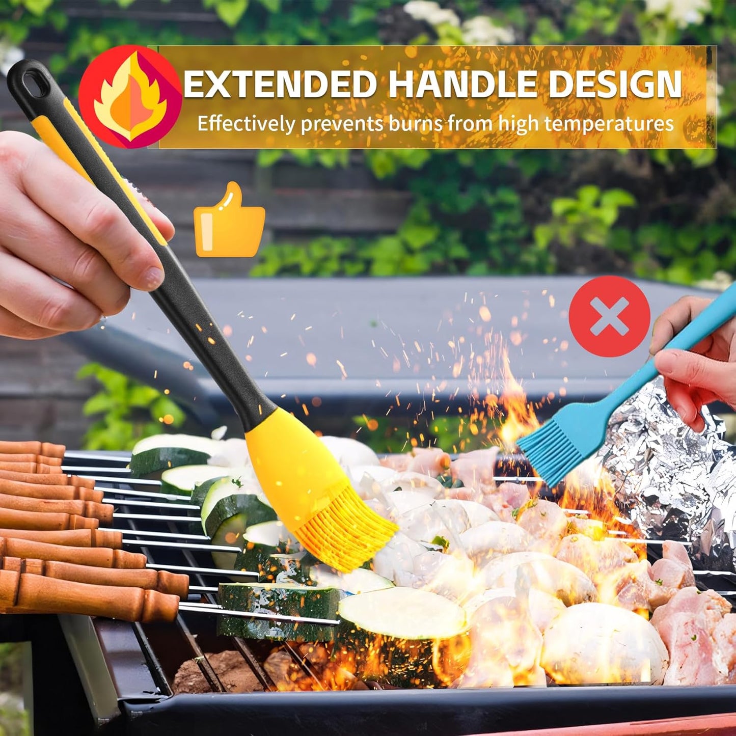 Extra Long Silicone Pastry Brush+Spatula - Heat Resistant, for Baking, Scraping, Mixing, BBQ, Grill, Kitchen, Cooking, Spread Oil, Butter (Yellow Brush+Spatula)