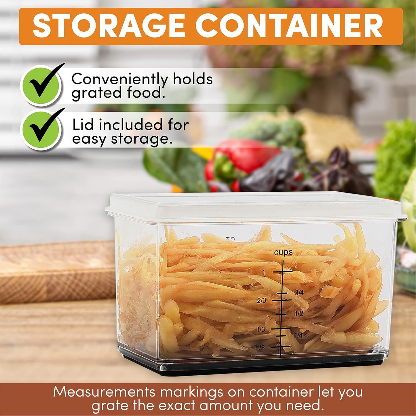 Spring Chef Professional 10" Parmesan Cheese Grater With Container, Stainless Steel & Soft Grip Handle, 4 Sided Kitchen Cheese Shredder, Handheld Box Grater for Vegetables, Potato, Carrot - Black