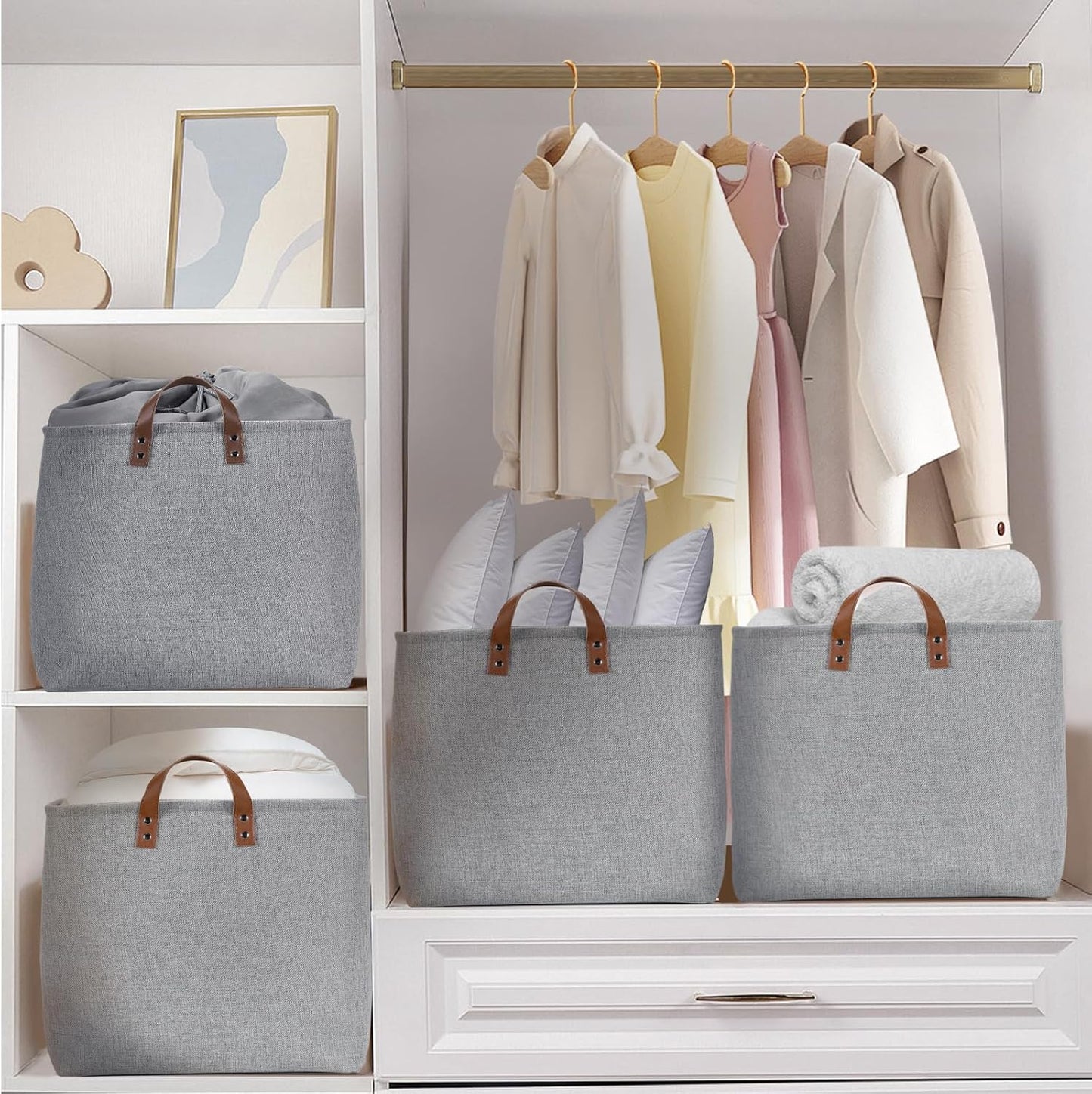 DULLEMELO Large Grey Storage Baskets 70L Oversized Dog Toy Bin Basket, Collapsible 22" X 15" X 13" Extra Large Fabric Baskets for Storage Clothes, Toys, Blankets Organizers (Grey)