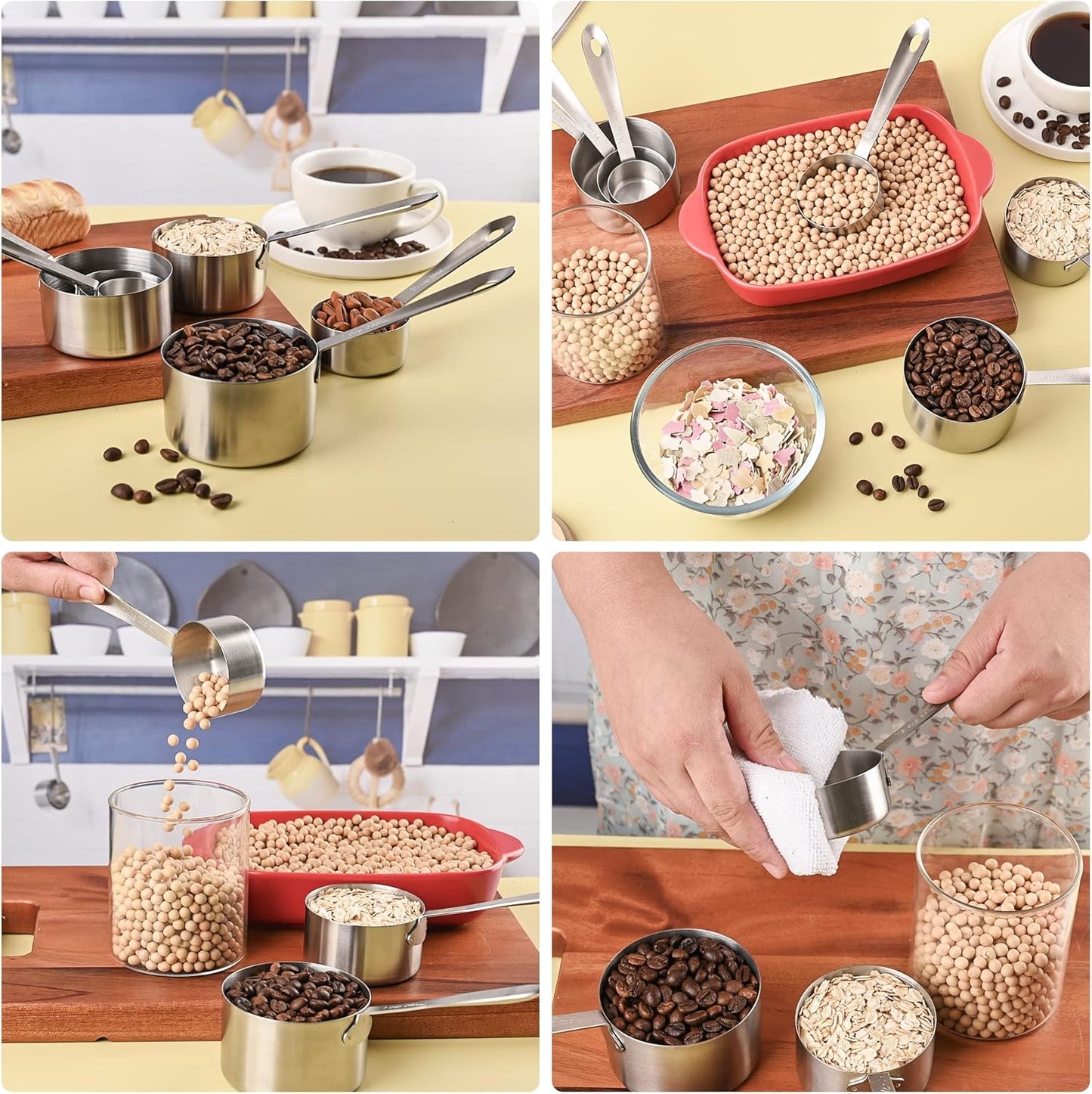 Measuring Cups Set, 18/8 Stainless Steel Measuring Cups Set 5, Metal Measuring Cups for Baking, Both Imperial & Metric Measuring Cups for Liquid and Dry, Nesting Kitchen Measuring Tools