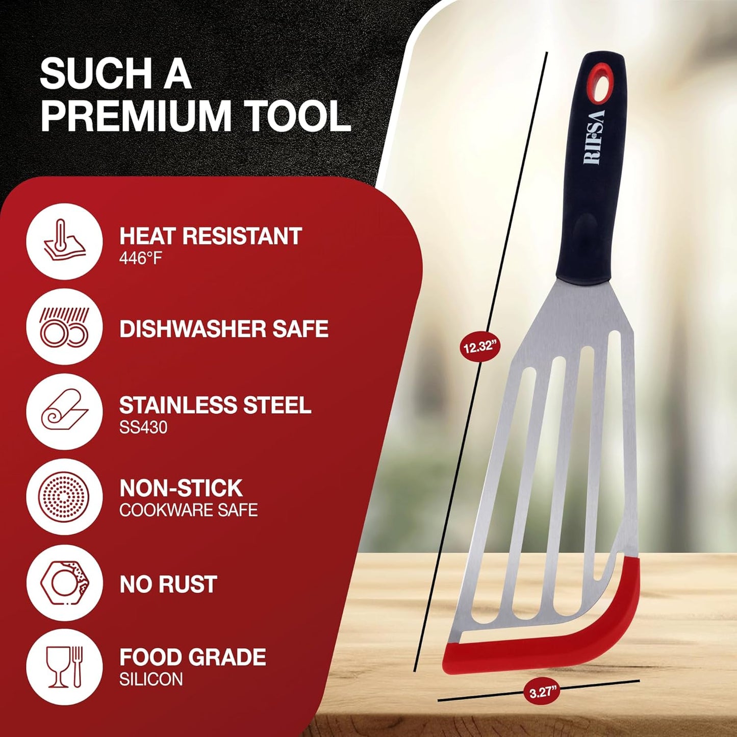 Fish Spatulas, Stainless Steel with Heat-Resistant Silicone Tips, Non-Scratch Design for Non-Stick Cookware, Slotted Silicone Spatulas for Frying, Flipping Fish and Eggs.