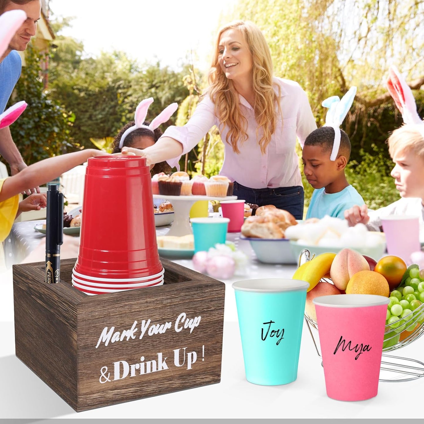 Wooden Cup Holder for Party & Wedding - Rustic Disposable Cup Holder for Bar, Kitchen, Countertop, Home & Office, Brown